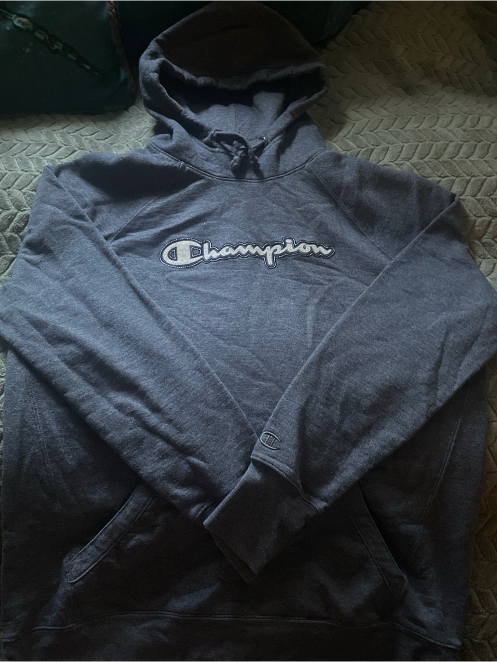 Champion Grey Gray Pullover Hoodie with Script Logo